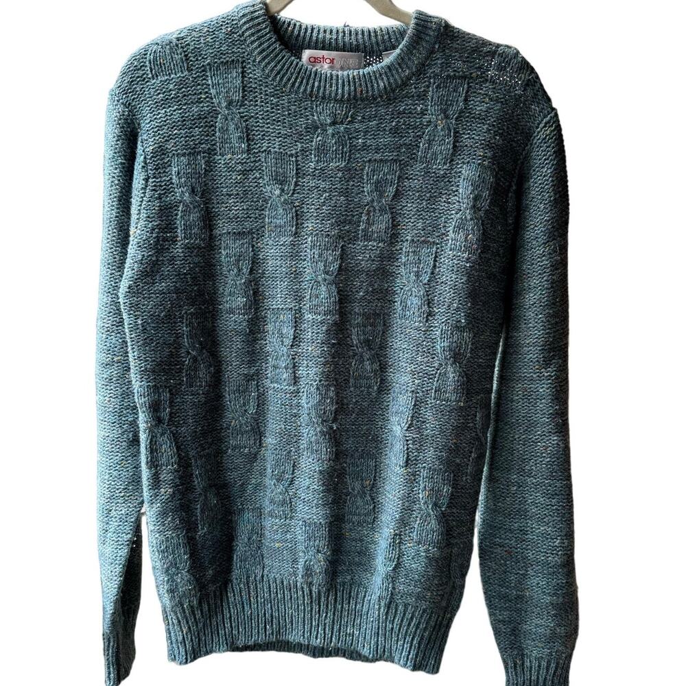 Vintage Astor One Knit Sweater Adult Medium Teal Crewneck Speckled Rib Pullover